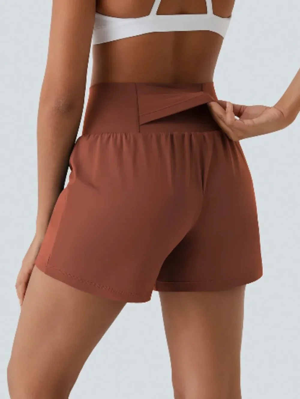 High Waisted 2-in-1 Cool Touch Yoga Shorts 5'' with Pockets-Longer Length - Picture 2 of 6